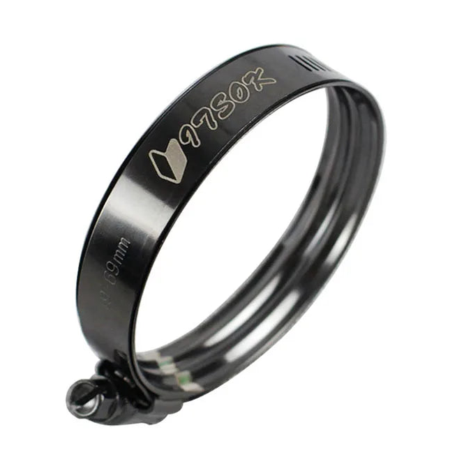 Black metal ring with engraved text on a white background.