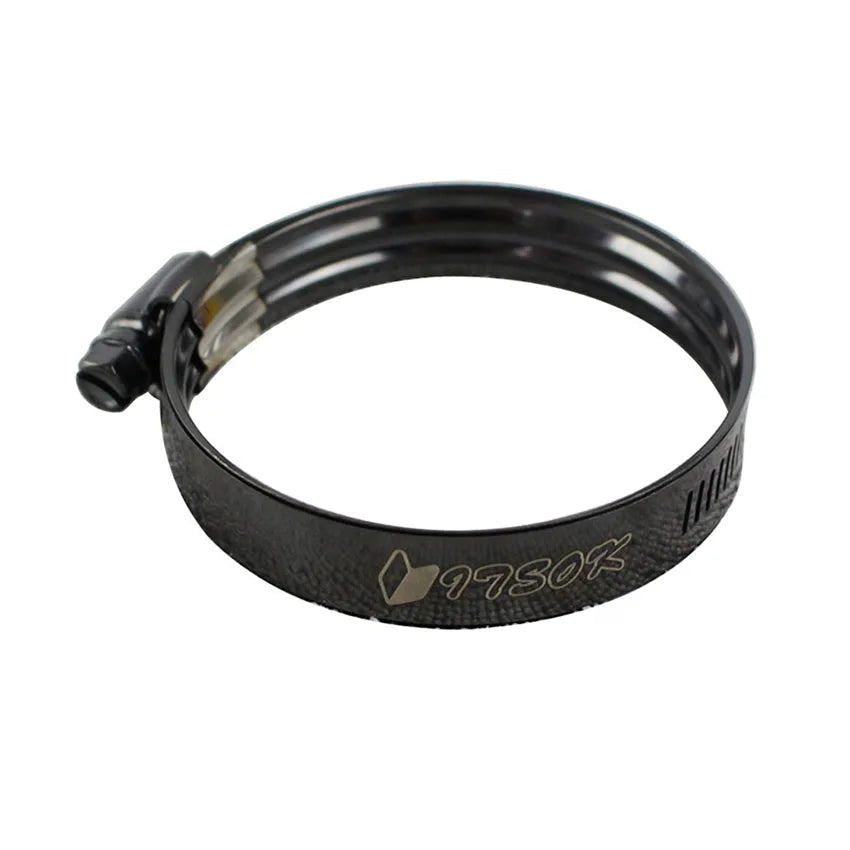 Black metal clamp on a white background.