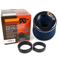 K&N high-flow air filter with packaging and additional filters on a white background