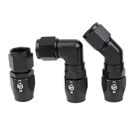 Set of High-Flow Swivel Hose Fittings on a white background.