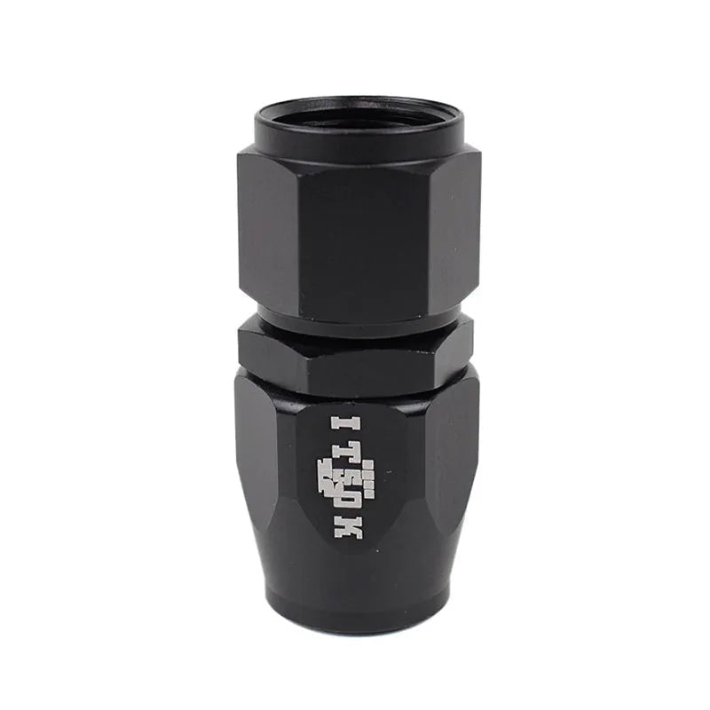 Black High-Flow Swivel Hose Fittings on a white background