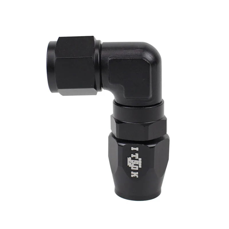 Black High-Flow Swivel Hose Fittings on a white background