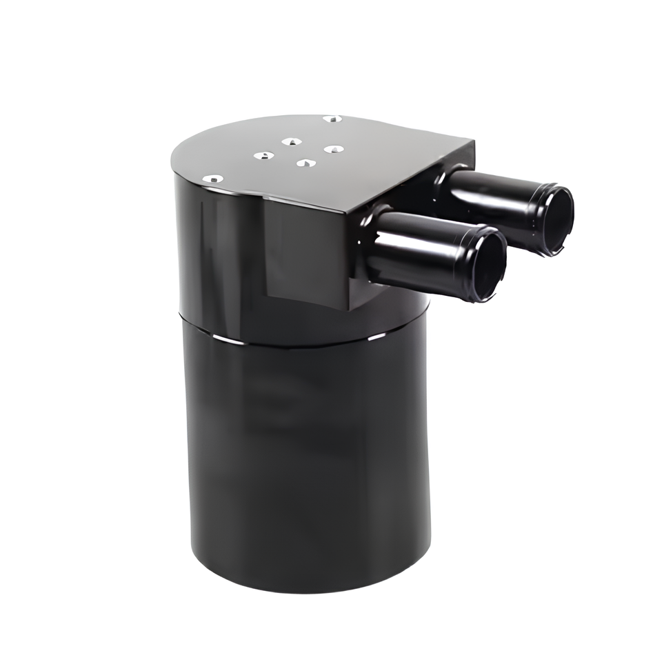Black metal High-Performance Oil Catch Can on a white background.